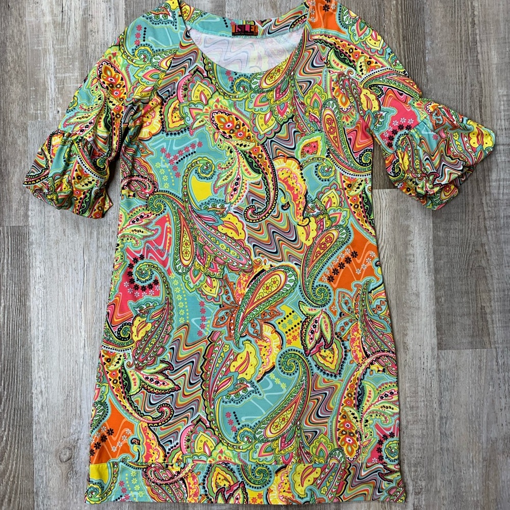 Isle Apparel Dress with Statement Sleeves